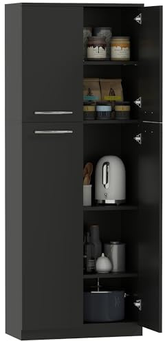 HOMCOM Credenza Cucina con 2 Armadietti, Ripiani Regolabili, Nero