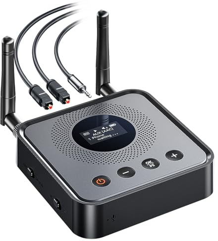 Bluetooth 5.2 Transmitter Empfänger für TV Home Stereo, 2-in-1 Wireless Bluetooth Audio Adapter mit AUX Optischem LCD Display U Disk Wiedergabe Dual Pairing für Kopfhörer Lautsprecher Musik Streaming