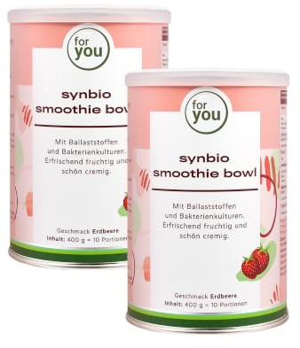 for you Synbio Smoothie-Bowl Erdbeere Doppelpack – 2x 400 g Frühstücksbowl mit Bakterienkulturen & Ballaststoffen aus Hafer, Leinsaat, Apfelfasern, Flohsamen & Chiasamen – 100% natürlich