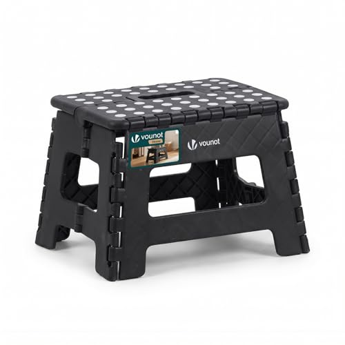 VOUNOT® Klapphocker Faltbar Rutschfester Tritthocker mit Tragegriff, Tragbarer Klapptritt Hocker für Badezimmer Küche Garten und Camping, 32 x 25 x 22 cm Schwarz