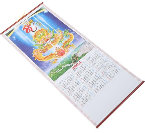 SECFOU Chinesischer Kalender Drachenjahr Papier Wandkalender Traditioneller Jahreskalender zum Aufhängen Büro und Neujahrsgeschenk
