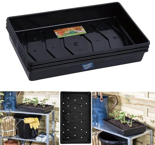 Seed Trays with Drainage Holes | 38 x 23 x 6 cm Full Size Traditional Plastic Eden Seed Trays Black | Heavy Duty Stackable Garden Propagation Trays for Seeds, Cuttings & Seedlings - Pack of 3