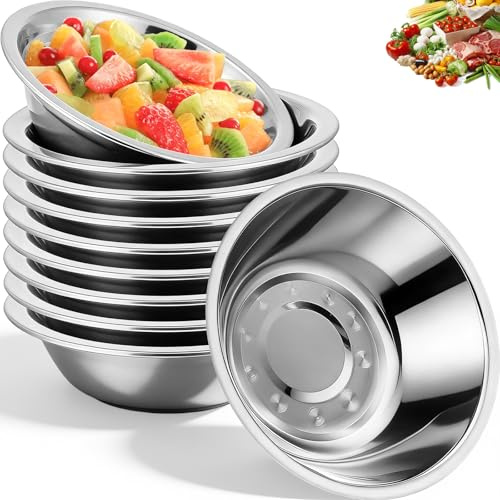 10 Pièces Bols Acier Inoxydable, Cul de Poule Inox, Saladier Métal Ronds, Récipient Salade Faciles Nettoyer, Bol Collations Petits pour Épices, Sauce, Desserts, Pique-Niques, Assaisonnement (Argent)