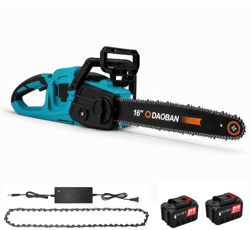 Motosierra Profesional con Batería, Motosierra Eléctrica Inalámbrica de 1500W, Batería de 6000 mAh, Barra de Cadena de 40 cm, Velocidad de Cadena 18 m/s, Sistema de Lubricación Automática (Azul)