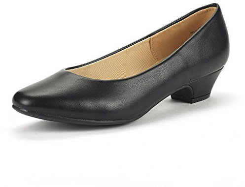 DREAM PAIRS Womens Mid Block Heels Ladies Low Court Shoes Wedding Shoes Round Toe Pumps,Size 9,Black/Pu,Mila