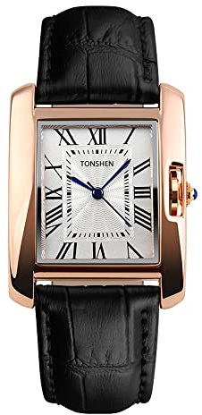 TONSHEN Damenuhr Analog Quarz Uhr Rosé Gold Schale Lederband Uhren Quarzuhr Armbanduhr für Damen Mädchen