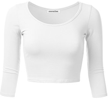 SSOULM Women's 3/4 Sleeve Scoop Neck Cotton Slim Fit Crop Top (S-2XL)