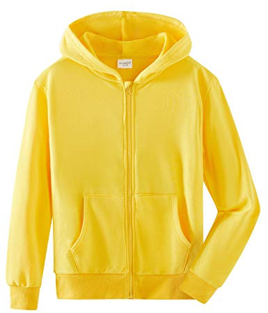 Spring&Gege Ragazzo Felpa con Cappuccio Giacca con Cerniera Basic in Cotone Tinta Unita per Bambino, Giallo, 5-6 Anni