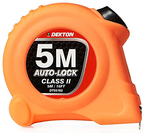 Dekton Hi Vis Green Soft Grip Autolock Tape Measure 5m X 19mm- 5m/16ft-Hi-Vis Soft Grip| Impact Resistant Case| Metric Units| Belt Clip| Auto-lock| Secure Auto-lock Mechanism, Comfortable Grip