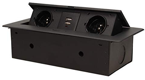 Bloc Prises escamotable avec 2 Prises 230V + 2 Prises USB Noir - Orno