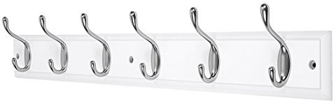 DOKEHOM 6-Satin Nickel Hooks on White Wooden Board Wall Mounted Coat Hook Rack Hanger