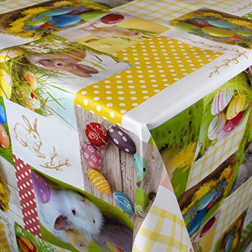 KEVKUS Wachstuch Tischdecke 01360-00 Ostern Osterhase Ostereier wählbar in eckig rund oval (Borte (gehäkelte Bordüre), 110 x 260 cm eckig Biertisch XXL)
