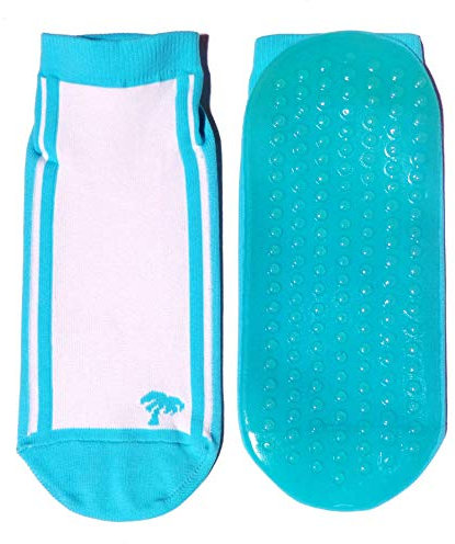 Weri Spezials Calcetines de playa para bebés, niños y adultos con revestimiento ABS, calcetines de playa para niñas y niños, zapatos de natación con palmeras, turquesa, 35-38