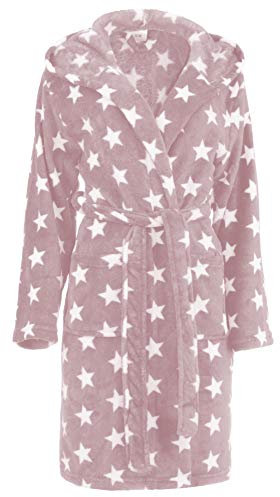 Brandsseller Accappatoio Donna con Cappuccio S/M – In Microfibra Morbida con Motivo Stelle – Certificato Oeko-Tex – Ideale per Casa, Spa e Benessere – Rosa/Bianco