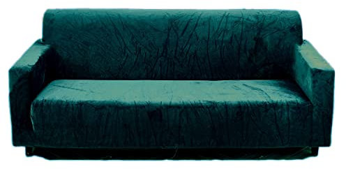 DH-Link Stretch-Sofabezug aus Samt, Plüsch, rutschfest, 1 Stück, für 3-Sitzer, 170-210 cm, Dunkelgrün