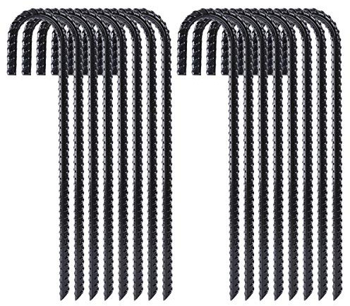 FEED GARDEN 12 Inch 16 Pack Rebar Stakes Heavy Duty J Hook, Galvanized Ground Stakes Tent Stakes Steel Ground Anchors, Chain Link Fence Stakes, Trampoline Stakes, Black