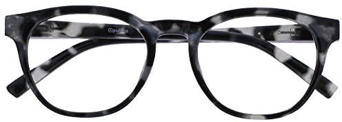 OPULIZE Blu - Occhiali da Lettura Filtro Luce Blu Montatura Tonda Fashion Cerniere a Molla Migliorano il Sonno Gaming Computer Anti Riflesso Nero tartarugato Uomo Donna B5-W +2.00
