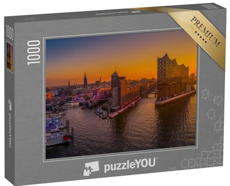 puzzleYOU: Puzzle 1000 Teile „Sonnenaufgang über Hamburg mit der Elbphilharmonie“ – aus der Puzzle-Kollektion Flüsse & Seen