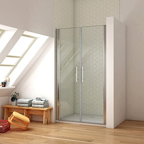 Ducha Casa 70x195cm Mampara de ducha frontal abatible dos hojas, 6mm cristal templado antical, marco de aluminio cromado