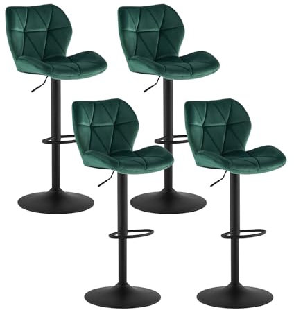 TUKAILAI Barhocker 4er Set aus Samt, Barstuhl Höhenverstellbar,Gepolsterter Drehhocker Tresenhocker, Küchenhocker mit Rückenlehne Fußstütze Metallrahmen, Hocker Drehbar für Küchen Bars, Grün