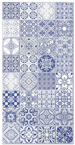 Panorama Tapis Vinyle - Modèle Carreaux Ciments Jaen Bleu 200x200 cm - Différentes Tailles - Deco Maison, Cuisine, Chambre et Exterieur