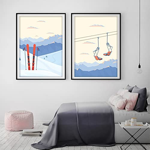 iYoucase Inverno Sport Sci Parete Arte Tela Quadri Vintage Viaggi Poster E Stampa Sci In Neve Montagna Quadro Inverno Casa Decorazioni 40x60 cm x 2 Senza cornice