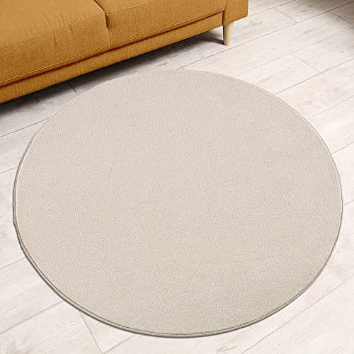 Impression Kurzflor-Wohnzimmerteppich - Schlichte Moderne Teppiche für Schlafzimmer, Büro, Flur, Küche, Kinderzimmer - Creme, 80 cm Rund