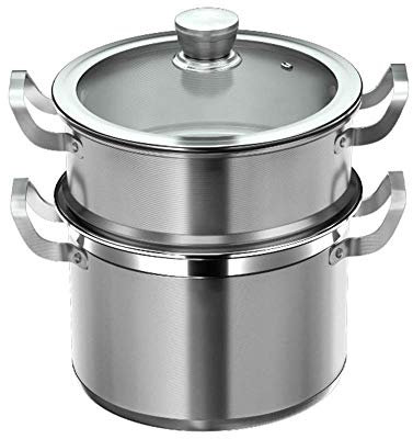 WIQUYBML Olla de cocción al Vapor, Olla de cocción al Vapor de Acero Inoxidable de 3 Niveles Juego de ollas de Cocina con Tapa de vidrio-22 cm / 24 cm / 26 cm / 28 cm / 30 cm Sartén de Vapor de induc