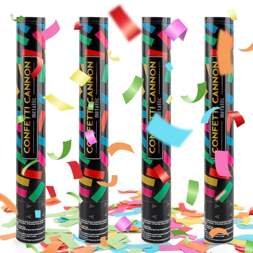 Konfettikanone, RosyFate 4 x Party Popper 40cm, 6-10m Effekthöhe, Party Popper, Konfetti Shooter, Konfetti Popper, für Geburtstage, Hochzeiten, Karneval (Bunt)