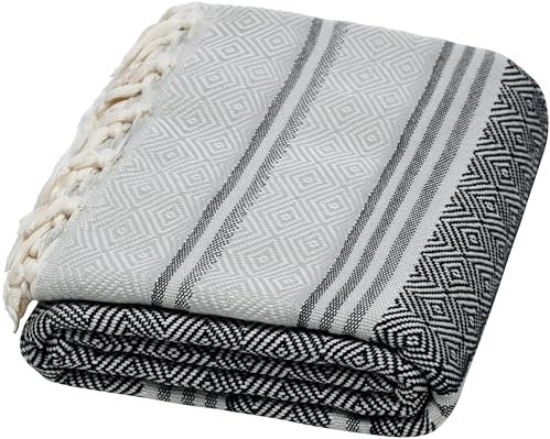 DEMMEX Strand- und Badetuch aus 100% türkischer Bio-Baumwolle, Hamam-Pestemal-Handtuch, Decke, übergroß, schnell trocknend, sandfrei, kompakt, vorgewaschen, hergestellt in der Türkei, 180 x 90 cm,