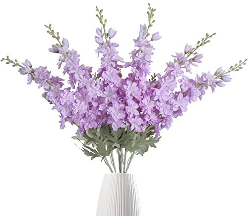 IPOPU Künstliche Ritterspornblumen, Kunstblumen, 6 Stück, 85,1 cm, Kunstblumen aus Seide für hohe Vase für Zuhause, Hochzeit, Garten, Hotel, Party-Dekoration (lila)