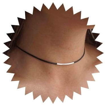 Aneneiceera Punk Bar Schwarz Leder Choker Halskette Leder Kette Silber Bar Choker Boho Schwarz Schnur Choker Goth Halskette Für Frauen Und Mädchen Geschenke(silber)