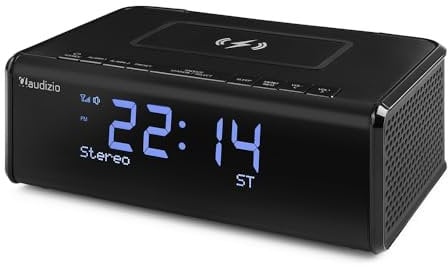 Audizio Cuneo Digital Alarm Clock DAB Radio with DAB+, Bluetooth, FM & Wireless Phone Charging - LCD Dimming Display, Dual Alarm, Snooze & USB Charging Port for Bedroom, Home, Office (Black)