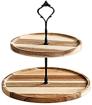 Soporte Tartas, Soporte Tartas Madera, Soporte para Cupcakes y Fruta, Expositor de 2 Pisos para Tapas y Comida, Bandeja 2 Niveles Soporte Madera para Pasteles, para Fiestas de cumpleaños, Bodas