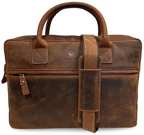 DONBOLSO Laptoptasche – Schultertasche aus echtem Leder – Hochwertige, langlebige Notebook-Tasche & Aktentasche für Damen & Herren – Arbeit, Uni & Büro – 37x25x8 cm – Braun