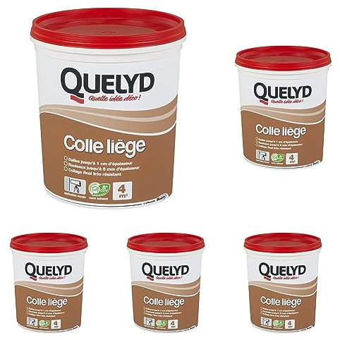 Quelyd Colle Liège Murale Pâte - Dalles et Rouleaux - Intérieur - Pièces Non-Humides - Application Murale Directe - 1 Pot 1 kg (Lot de 5)