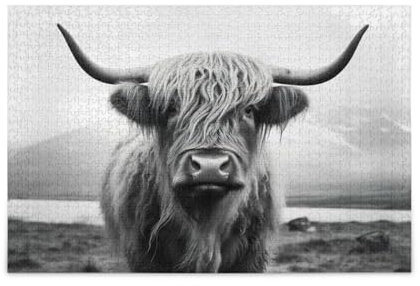 Kigai Highland Cow 1000 Pieces Wooden Jigsaw Puzzle for Adults Teens Kids, Fun Family Game for Holiday Toy Gift Home Decor, G320298782P454C489S971