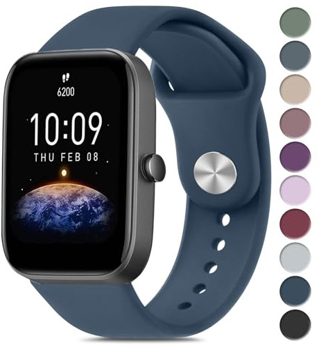 Cinturino per Amazfit Bip/Bip 3 /Bip 3 Pro Smartwatch, Largo 20 mm Cinturini in Silicone Originale Compatibile con Amazfit Bip S/Bip Lite/Bip U Pro Donna Uomo, Blu