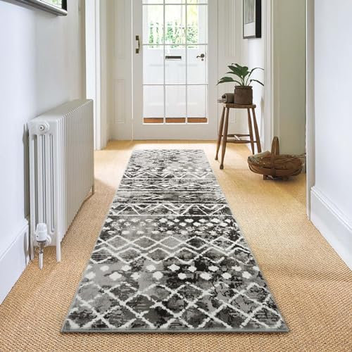 Carvapet Läufer Teppich 60x240cm rutschfest Lang Küchenteppich Waschbar Teppichläufer Weiche Mikrofaser Geometrisch Tribal Flächenteppich Laufteppich(Schwarz)