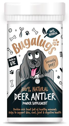 Bugalugs Deer antlers Supplement dog food toppers Powder for Dogs & puppy, high in protein dog food, fibre, vitamins & minerals. 100% Natural reindeer antlers dog supplements use with licky mat (70g)