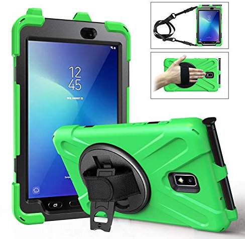 Coque Antichoc pour Samsung Galaxy Tab Active 2 8.0 T390 T395 T397, Étui Robuste avec Support Rotatif à 360°, Dragonne et Bandoulière Réglable, Porte-Stylet