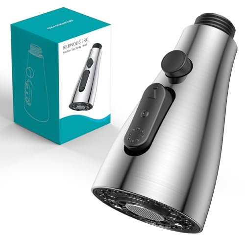 SREWOHS PRO Tête de pulvérisateur de robinet de cuisine extractible, pièce de rechange, buse de rechange pour pulvérisateur d'évier extractible à 4 fonctions, nickel brossé