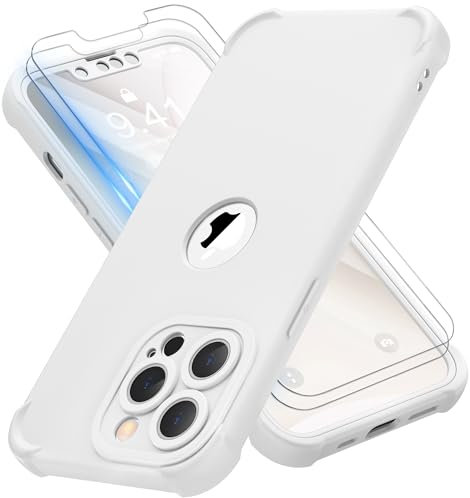 ORETECH para Funda iPhone 13 Pro, con [2X Protector Pantalla, Carcasa Frontal y Trasera][Protección de Cámara Integrado] Antigolpes Anti-Choque Silicona Carcasa iPhone 13 Pro Case, Blanco