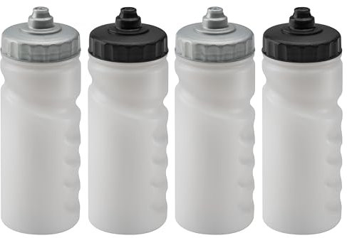 Foxberry 500ml Reusable Water Bottles - 4 Pack - Hands Free Lid - Spill Proof and Leak Proof Spout - BPA Free - Dishwasher Safe - Kids - School - Sports - Clubs (Black Silver)
