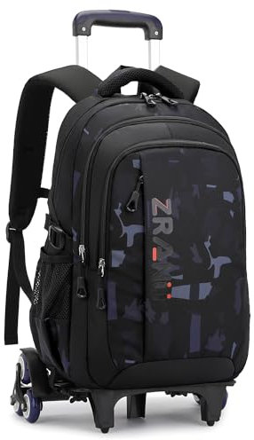Amythe Schulrucksack Trolley für Jungen Herren Rucksack mit Rollen Schulranzen Jungen Teenager, Wasserdichter Lässige Daypack 16 Zoll, Großer Kinderrucksack, Schwarzer