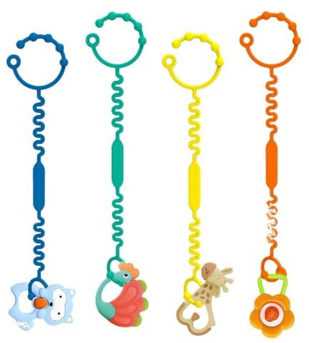 JoyLife 5 Pezzi Cinghie di Sicurezza per Giocattoli, Catena Ciuccio per Cup Catcher Senza Bpa, Cinghie Regolabili in Silicone Catenelle Per Ciuccio per Cintura di Sicurezza Passeggino Seggiolone Culle