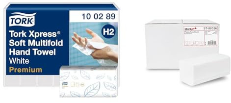 Tork Xpress weiche Multifold Papierhandtücher 100289 & SemyTop Top Papierhandtuch, ZZ-Falz, 24 x 21 cm, 2lag, 3200 Blatt ST-88056 weiß