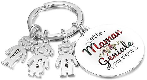 Maman Porte Clé Personnalisé avec Les Prénoms Des Enfants - cadeau fete des meres pour maman Je t'Aime (3 noms)