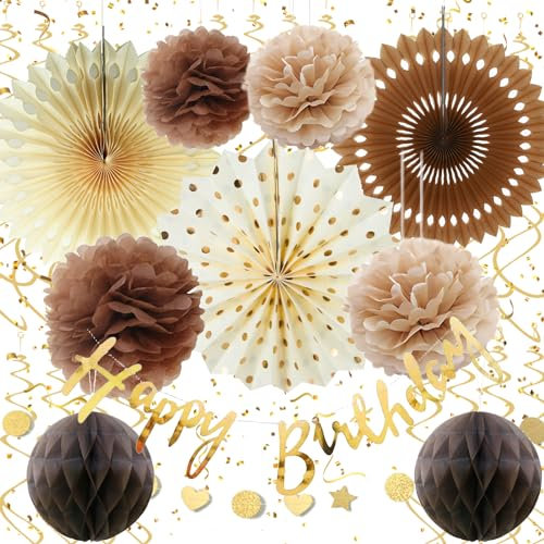 Geburtstagsdeko Gold Braun, Geburtstag Mädchen Junge, Premium Wiederverwendbare Party Deko, Geburtstag Deko Frauen Mann, Happy Birthday Girlande