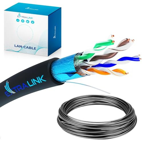 EXTRALINK Cable de red para exterior CAT5E Cable FTP (F/UTP) Cable Ethernet Apantallado 50M 24AWG, Cable red exterior Par Trenzado, Cable Rj45 Cobre, Cubierta exterior PE, Fast/Gigabit Ethernet